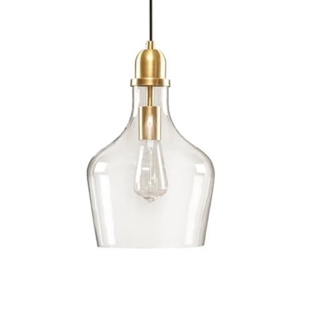INK+IVY Auburn Pendant Lighting for Dining Room, Industrial Kitchen Lights, Hand-blown Glass Bell Shaped Pendant Light for Kitchen Island, Foyer, Bedroom, 9" Dia x 95.5" H, Gold/Clear