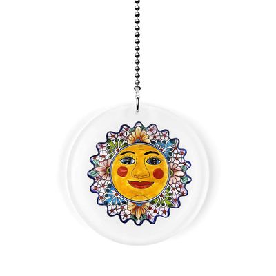 Mexican Talavera Design Floral Sun Fan/Light Pull