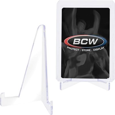 BCW Card Stands - Set of 50 | Crystal Clear Transparent Mini Easels for Picture Display | Durable & Sturdy Design | Perfect for Trading Cards, Sports Memorabilia, Use at Home, Office, Shop, and More