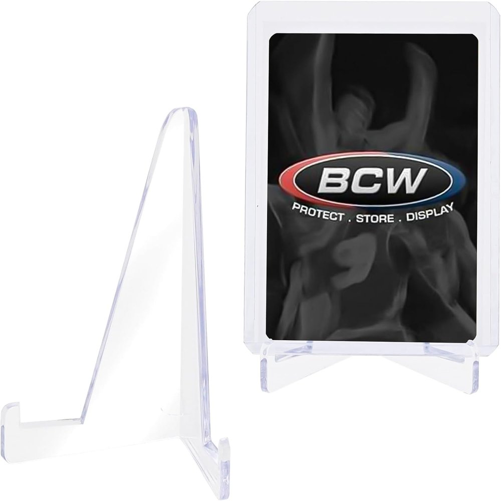 BCW Card Stands - Set of 50 | Crystal Clear Transparent Mini Easels for Picture Display | Durable & Sturdy Design | Perfect for Trading Cards, Sports Memorabilia, Use at Home, Office, Shop, and More