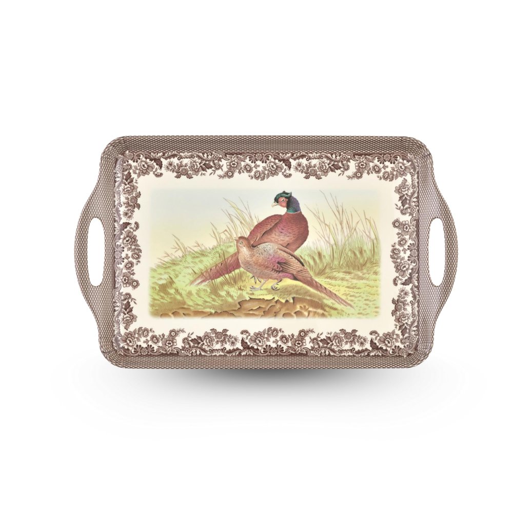 Pimpernel Woodland Large Handled Tray- Large Rectangular Melamine Serving Tray with Nature-Inspired Forest Design - Dishwasher Safe Platter for Snacks Breakfast Lunch or Seasonal Kitchen Table Display