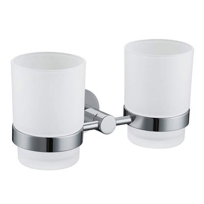 Double Toothbrush Holder, Angle Simple Stainless Steel Toothbrush Holder Rinsing Cups Drinking Glass Toothbrush Mug Hanger Toothpaste Razor Holder Bathroom Accessories, Chrome