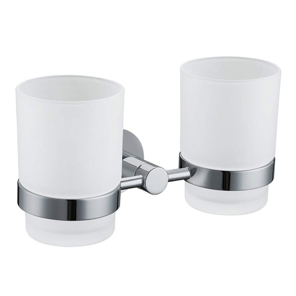 Double Toothbrush Holder, Angle Simple Stainless Steel Toothbrush Holder Rinsing Cups Drinking Glass Toothbrush Mug Hanger Toothpaste Razor Holder Bathroom Accessories, Chrome