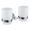 Double Toothbrush Holder, Angle Simple Stainless Steel Toothbrush Holder Rinsing Cups Drinking Glass Toothbrush Mug Hanger Toothpaste Razor Holder Bathroom Accessories, Chrome view 1