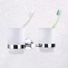 Double Toothbrush Holder, Angle Simple Stainless Steel Toothbrush Holder Rinsing Cups Drinking Glass Toothbrush Mug Hanger Toothpaste Razor Holder Bathroom Accessories, Chrome view 4