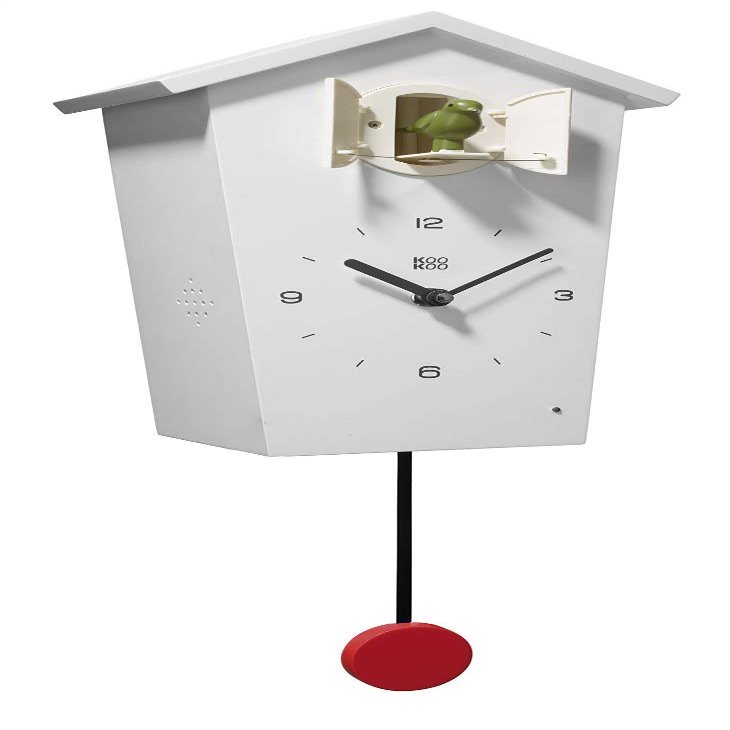 KOOKOO Birdhouse White, modern design cuckoo clock with 12 natural bird voices or cuckoo call