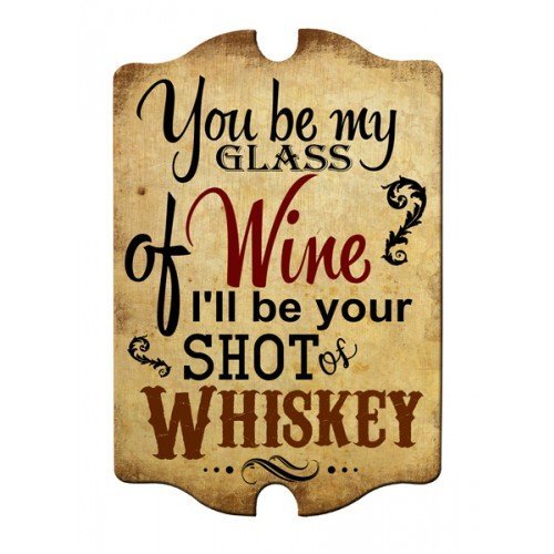 BarConic Glass of Wine/Shot of Whiskey Wood Plaque Bar Sign Tavern-shaped