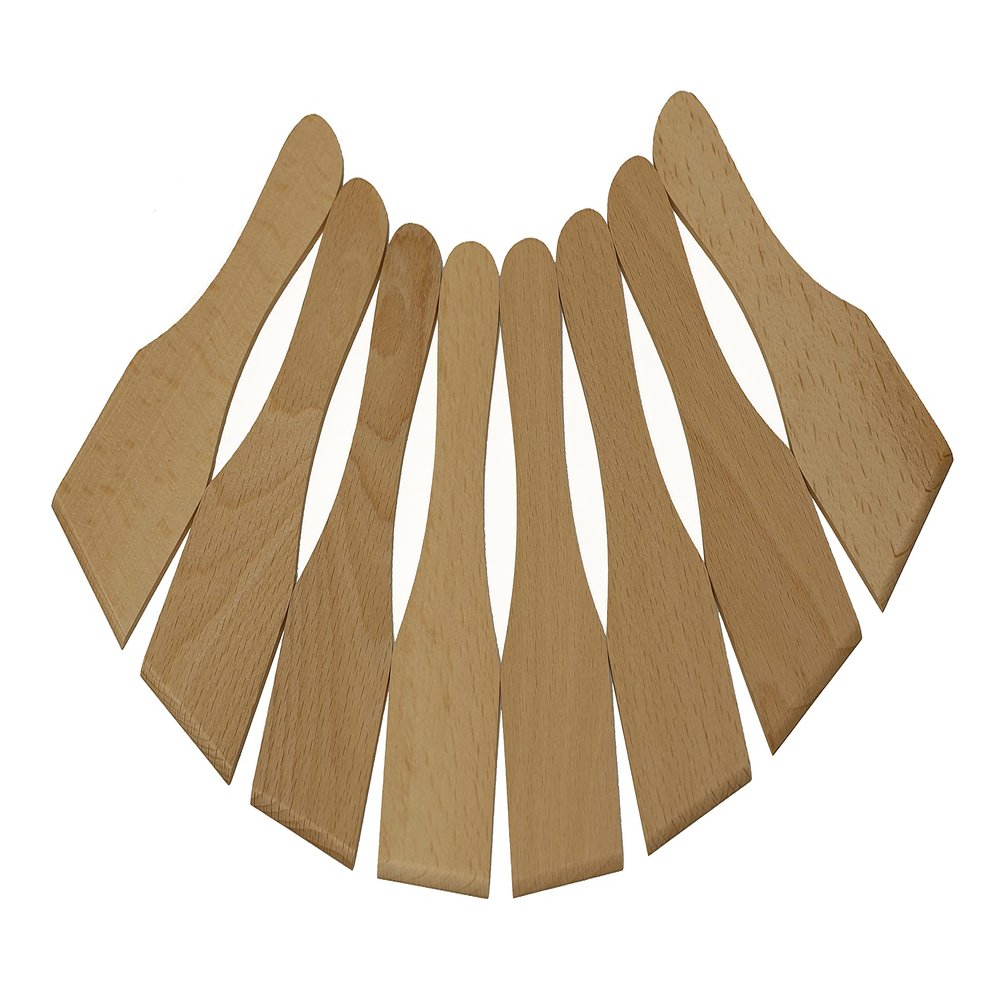 BICB Wooden Raclette Spatula Set of8  Smooth Beechwood Scrapers Safe for Nonstick Pans, Ideal for Raclette, Fondue & Baking