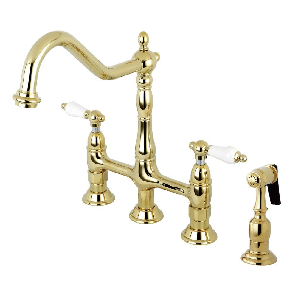 Kingston Brass KS1272PLBS Heritage Kitchen Faucet with Brass Sprayer, 8-3/4-Inch, Polished Brass