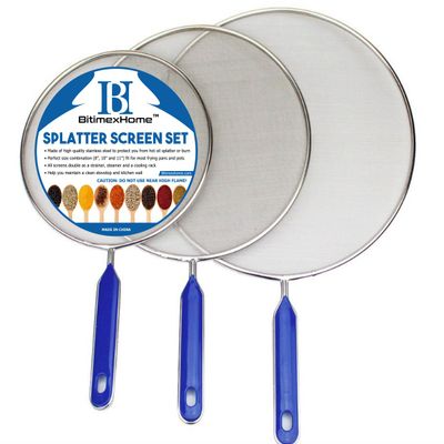BitimexHome Grease Splatter Screen For Frying Pan Cooking Set of 3 (8", 10" and 11") Fine Mesh Iron Skillet Lid Guard Shield