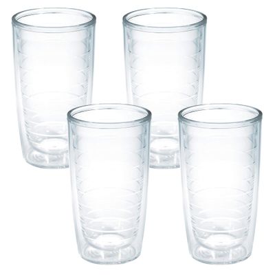 Tervis Clear & Colorful Tabletop Made in USA Double Walled Insulated Tumbler Travel Cup Keeps Drinks Cold & Hot, 16oz - 4pk, Clear