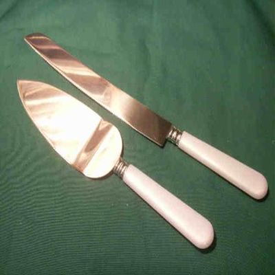 Wedding Accessories Ivory Faux Pearl Handle Cake Knife and Server Set - bridal serving pieces