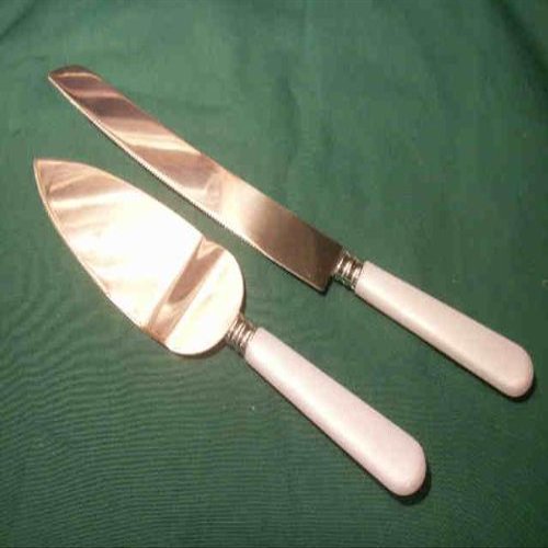 Wedding Accessories Ivory Faux Pearl Handle Cake Knife and Server Set - bridal serving pieces