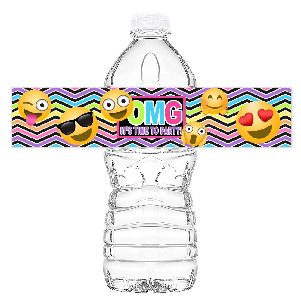 POP parties Emoji Bottle Wraps - 20 Emoji Water Bottle Labels - Emoji Decorations - Made in The USA