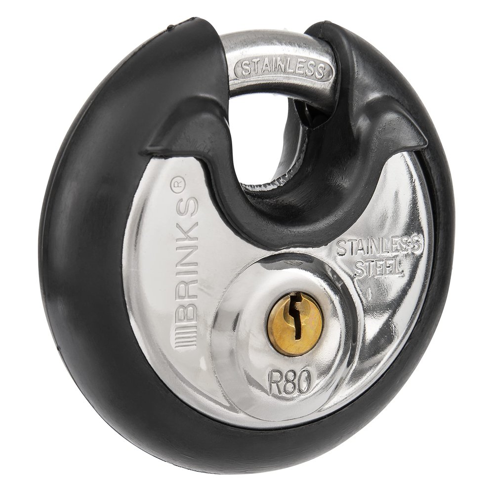 BRINKS - 80mm Commercial Stainless Steel Keyed Discus Padlock - Stainless Steel Body with Stainless Steel Shackle, Black