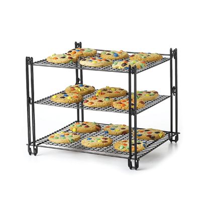 Nifty 3-Tier Cooling Rack Non-Stick Coating, Wire Mesh Design, Dishwasher Safe, Collapsible Kitchen Countertop Organizer, Use for Baking Cookies, Cakes, Pies