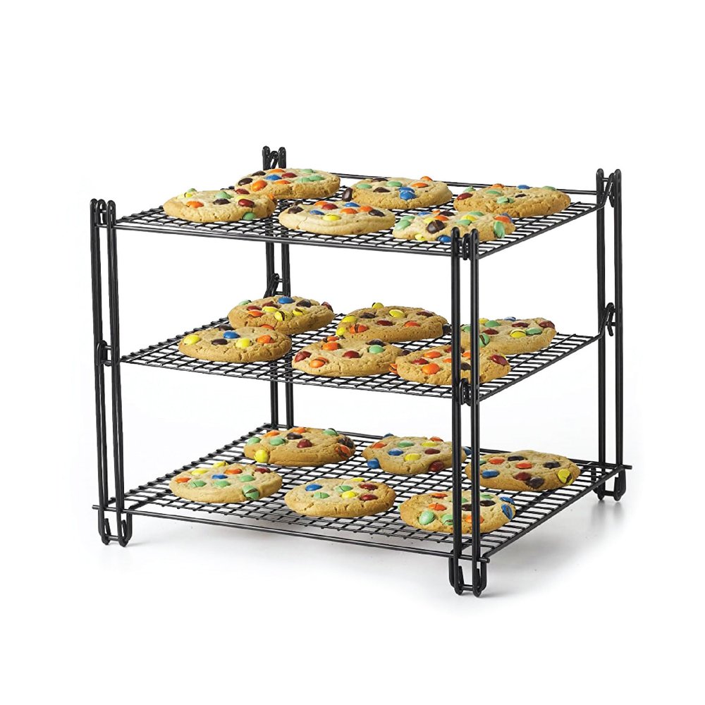 Nifty 3-Tier Cooling Rack Non-Stick Coating, Wire Mesh Design, Dishwasher Safe, Collapsible Kitchen Countertop Organizer, Use for Baking Cookies, Cakes, Pies