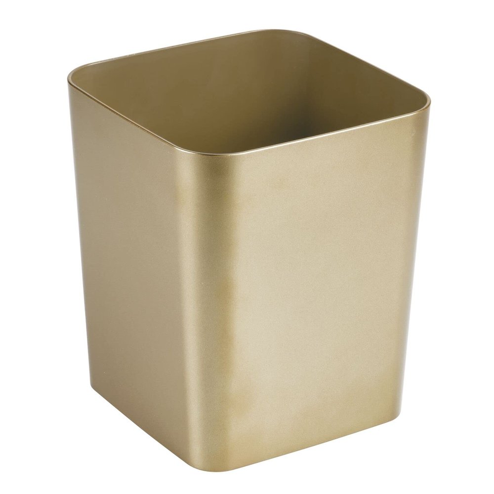 mDesign Square Shatter-Resistant Plastic Small Trash Can Wastebasket, Garbage Container Bin for Bathrooms, Powder Rooms, Kitchens, Home Offices - Soft Brass Finish