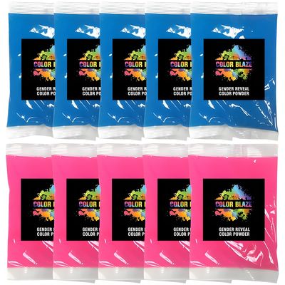 Color Blaze Baby Gender Reveal Color Powder Packets - 75 g Each - 5 of Each Colored Powder - Pink & Blue - For Car & Motorcycle Burnout, Toss, Photoshoot, Party & Festival - Combo Pack of 10