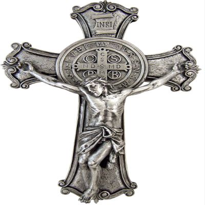 Joseph's Studio by Roman, Cross and Crucifix Collection, 10.25"H ST BENEDICT SILVER, Home Dcor, Devout Gift, Prayerful Inspiration (1x6x10)
