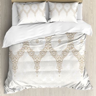 Ambesonne Moroccan Duvet Cover Set, Ornate Background Traditional Soft Color Eastern Elements and Pattern, Decorative 3 Piece Bedding Set with 2 Pillow Shams, King Size, Camel White