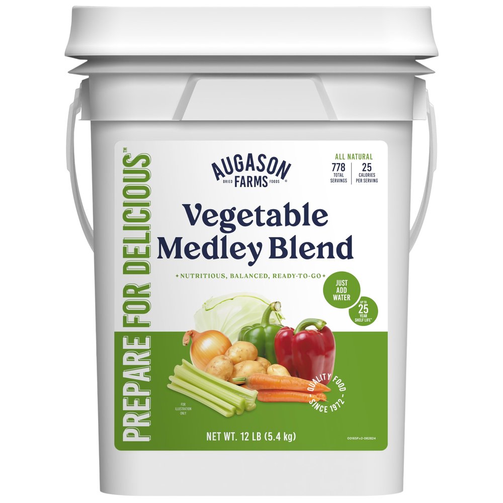 Augason Farms Vegetable Medley Blend 4-Gallon Pail, Certified Gluten Free, Emergency Food Supply, Everday Meals, 778 Servings