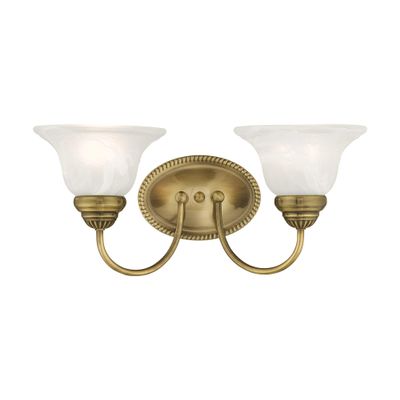 Livex Lighting 1532-01 Edgemont 2 Light Vanity Antique Brass with White Alabaster Glass