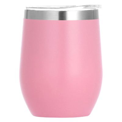 12oz Wine Tumbler with Lid and Straw Double Wall Insulated Stainless Steel Wine Cups for Women Party Pink
