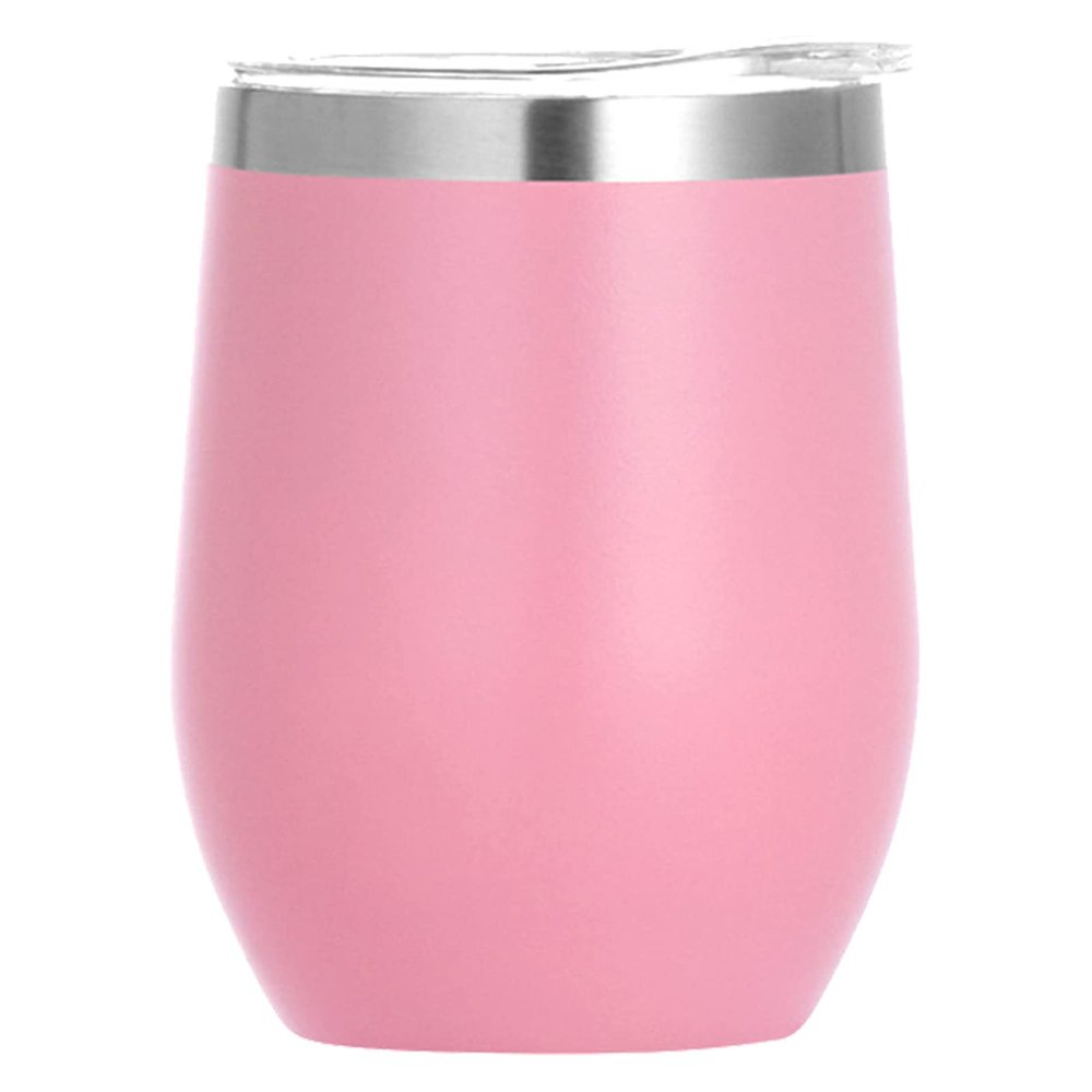12oz Wine Tumbler with Lid and Straw Double Wall Insulated Stainless Steel Wine Cups for Women Party Pink