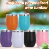 12oz Wine Tumbler with Lid and Straw Double Wall Insulated Stainless Steel Wine Cups for Women Party Pink view 2