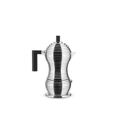 Alessi MDL02/3 B "Pulcina" Stove Top Espresso 3 Cup Coffee Maker in Aluminum Casting Handle And Knob in Pa, Black