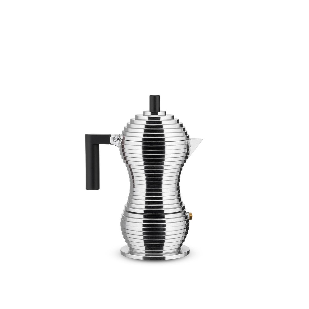 Alessi MDL02/3 B "Pulcina" Stove Top Espresso 3 Cup Coffee Maker in Aluminum Casting Handle And Knob in Pa, Black