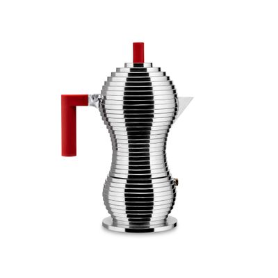 Alessi MDL02/6 R "Pulcina" Stove Top Espresso 6 Cup Coffee Maker in Aluminum Casting Handle And Knob in Pa, Red