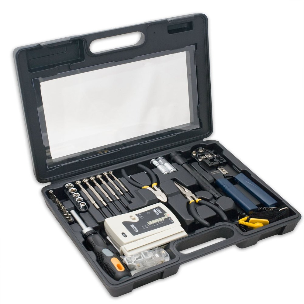 50 Pieces Network Tool Repair Kit, Ethernet LAN Cable Tester Computer Maintenance Coax Crimper Tool for RJ-45/11/12 Cat5/5e with Connector Accessories and Socket Set