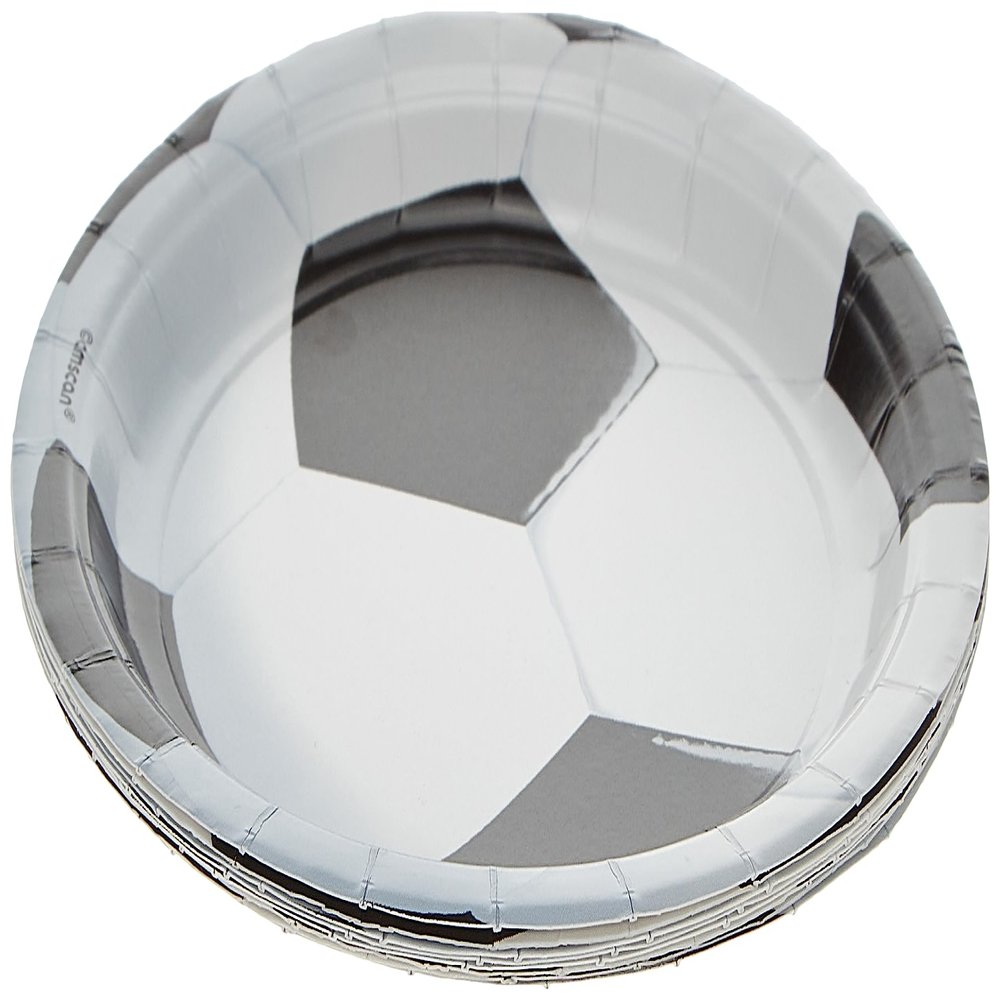 3D Soccer Black & White Paper Round Dessert Plates - 7" (8ct) - Perfect for Sports Enthusiasts, Birthdays & Game Nights