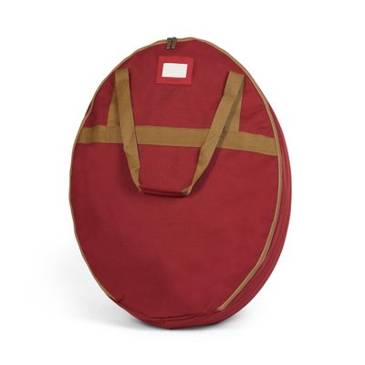Covermates Keepsakes Wreath Storage Bag  Heavy-Duty Polyester with Buckle Straps & Interior Pouch  Protective Holiday Wreath Organizer with Handles, D-Ring & Label Window, Red