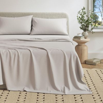 Great Bay Home Cotton Jersey Knit Queen Sheet Set - Ultra-Soft, Stretchy, Heathered Melange Bed Sheets - Cozy, Soft T-Shirt Sheet & Pillowcase Set (Light Grey)