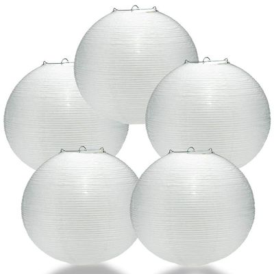 Quasimoon PaperLanternStore.com Bulk Pack (5) 14 Inch White Fine Line Premium Even Ribbing Paper Lantern, Extra Sturdy