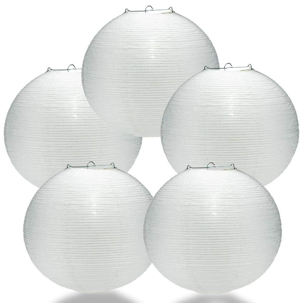 Quasimoon PaperLanternStore.com Bulk Pack (5) 14 Inch White Fine Line Premium Even Ribbing Paper Lantern, Extra Sturdy