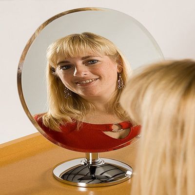 Large Oval Pedestal Mirror, Rimless 10.5x15 Inch Mirror, Chrome Base | MIR-110.03