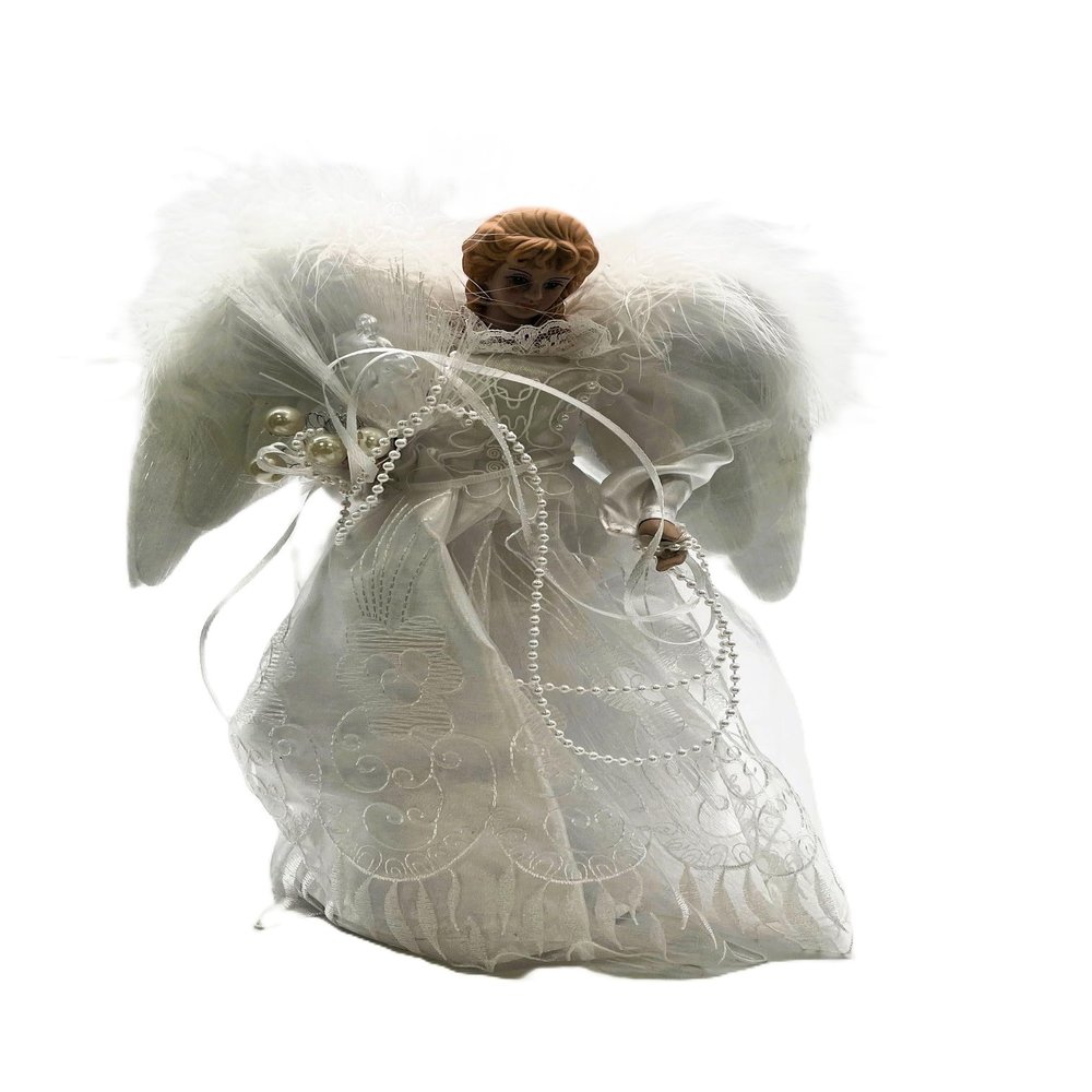 KSA 12" Lighted LED Fiber Optic White and Silver Angel Christmas Tree Topper