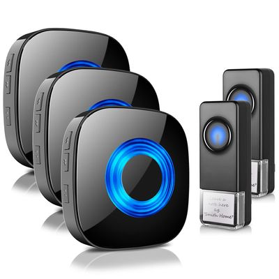 Wireless Doorbell, PHYSEN Classroom Door bell Chimes with Mute Mode - 58 Ringtones&5 Volume Levels Operating at 1300-ft Range LED Strobe, 2 Transmitters+3 Receivers Waterproof Doorbell Kit for Home