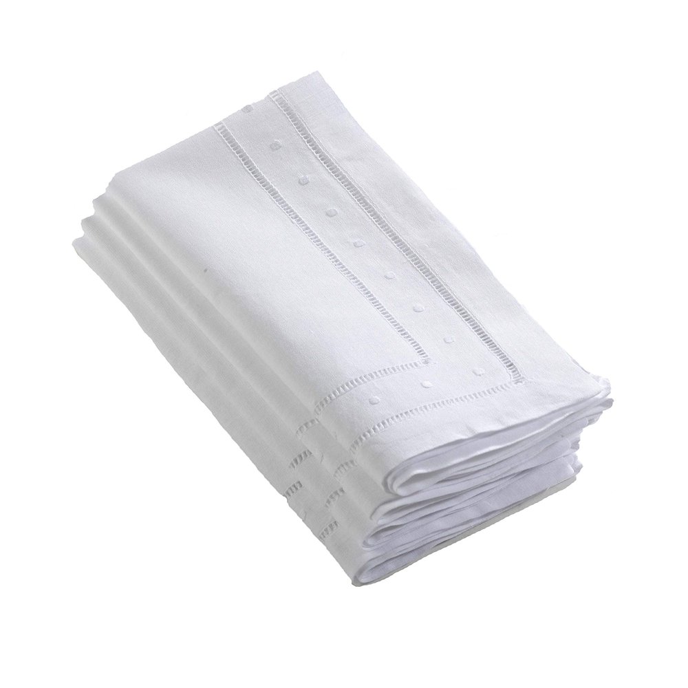 Saro Lifestyle Embroidered and Hemstitched Dinner Napkin (Set of 4), White, 20"