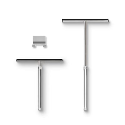 Shower Squeegee with Long Handle and Adhesive Hook. for Glass Doors, Tile Walls, Mirrors and Windows. Telescoping Squeegee for Cleaning. Bathroom Stainless Steel Squeegee, 10inch Wide, Chrome 1pk