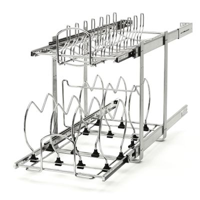 Rev-A-Shelf 2-Tier Kitchen Cabinet Pullout 11.75" Cabinet Organizer for Pots, Pans, and Lid Cookware, Adjustable Heavy Duty Wire, Chrome, 5CW2-1222-CR