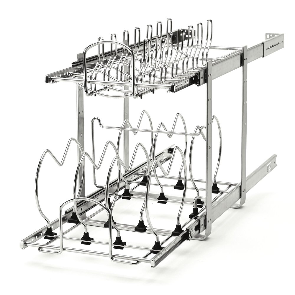 Rev-A-Shelf 2-Tier Kitchen Cabinet Pullout 11.75" Cabinet Organizer for Pots, Pans, and Lid Cookware, Adjustable Heavy Duty Wire, Chrome, 5CW2-1222-CR