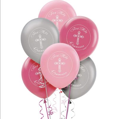 Amscan Assorted First Communion Latex Balloons | Pink, Silver - 12' | Pack of 15