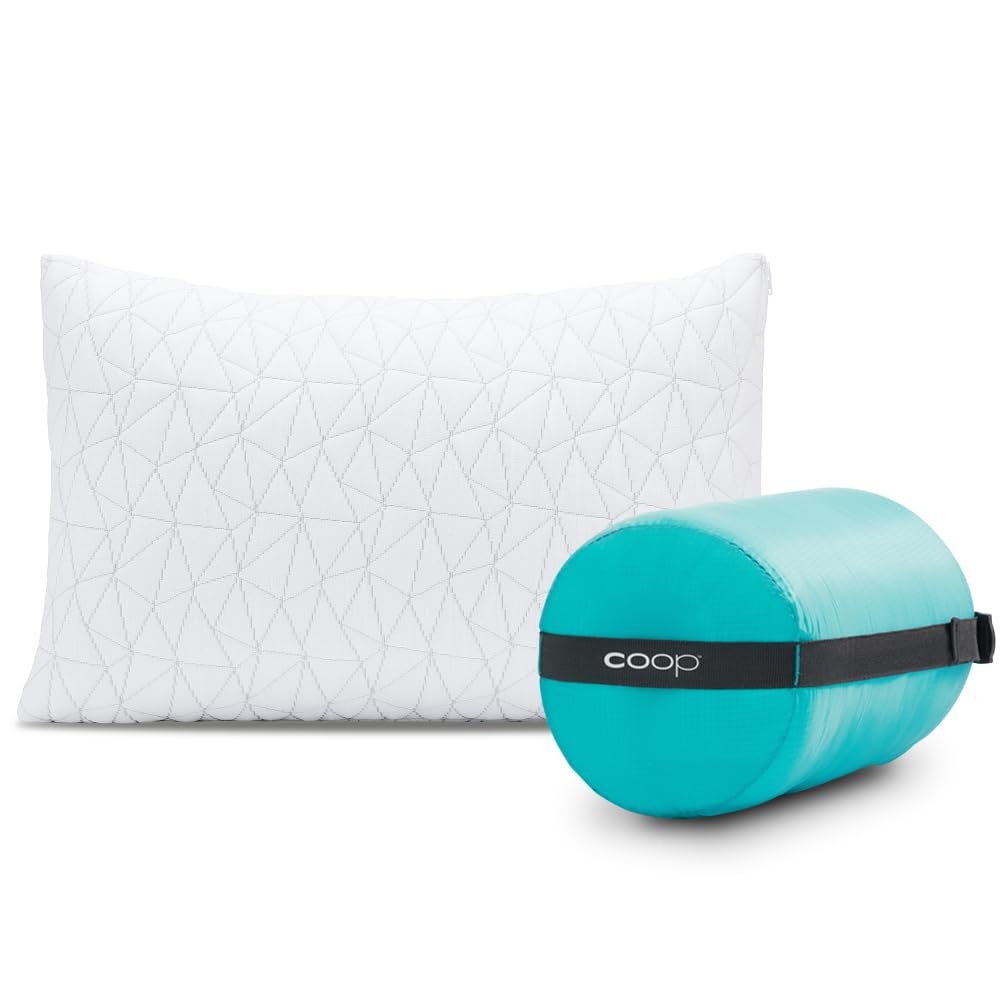 Coop Home Goods Original Travel and Camping Adjustable Pillow, Small Camping Pillow with Compressible Stuff Sack, Medium-Firm Memory Foam with Lulltra Washable Cover, CertiPUR-US Certified (19x13)