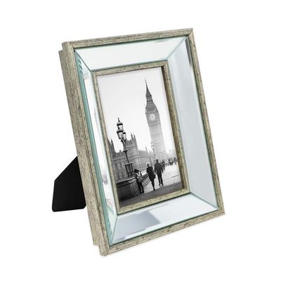 Isaac Jacobs 4x6 Silver Beveled Mirror Picture Frame - Classic Mirrored Frame with Deep Slanted Angle Made for Wall Dcor Display, Photo Gallery and Wall Art (4x6, Silver)