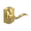 SCHLAGE Accent Lever with Camelot Trim Non-Turning Lock in Bright Brass - Right Handed - F170 ACC 605 CAM RH view 1